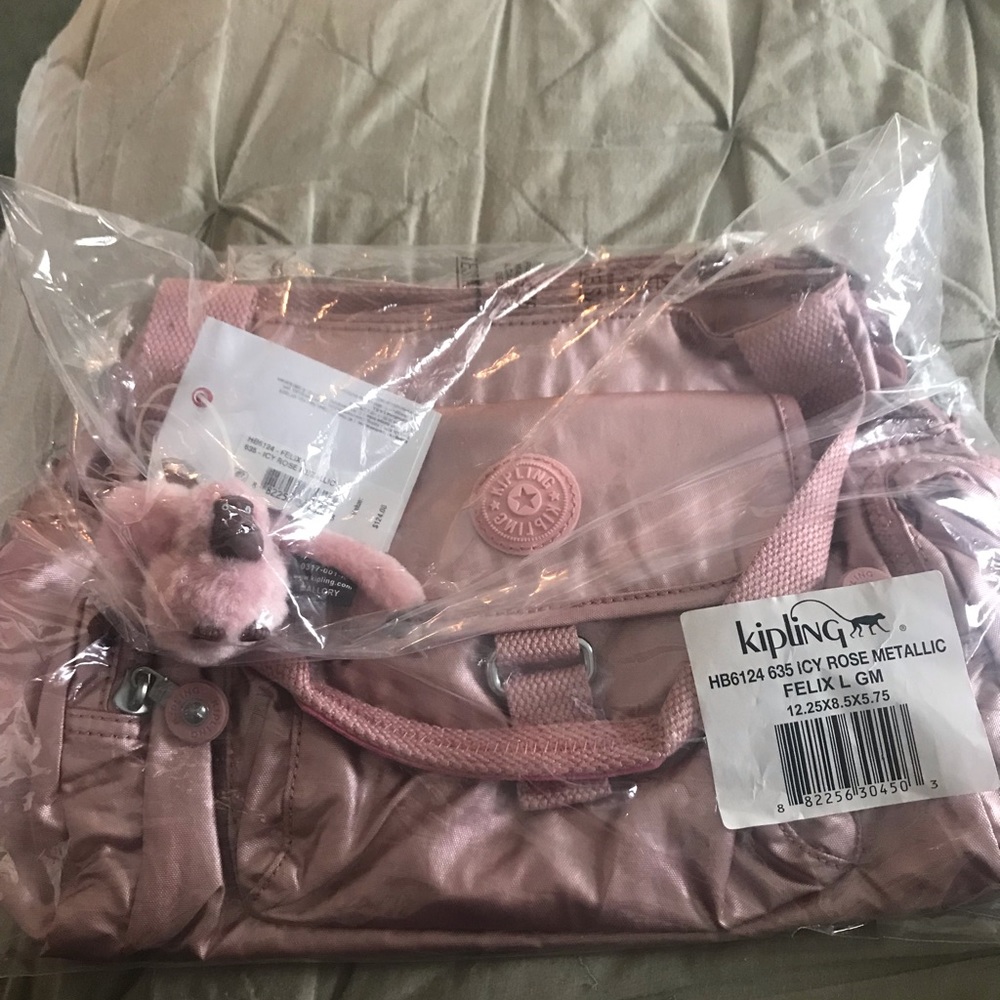 Rose Metallic Kipling Purse
